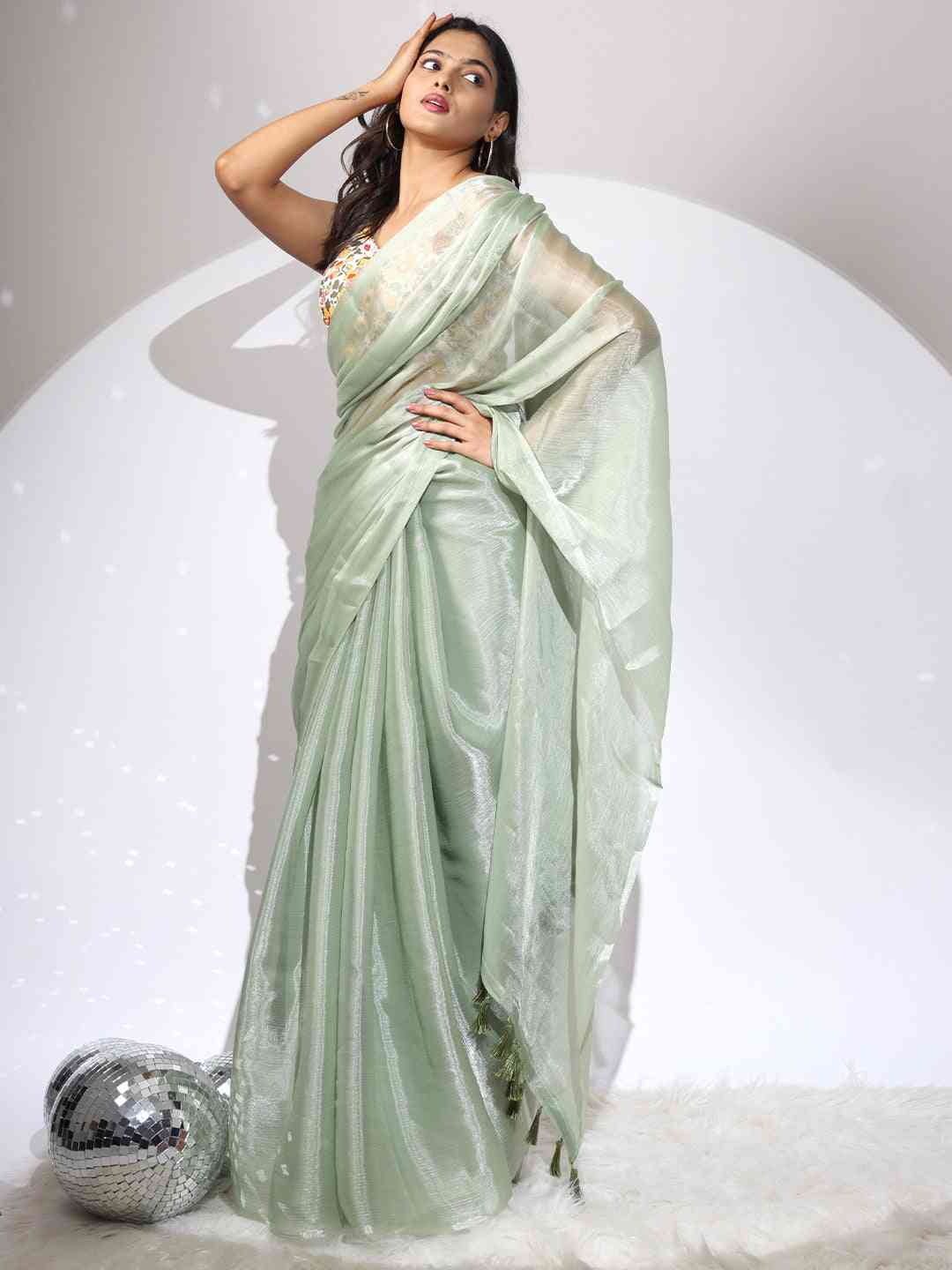 Green Colour Chiffon Dual Tone Party Wear Design Saree
