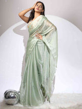 Green Colour Chiffon Dual Tone Party Wear Design Saree