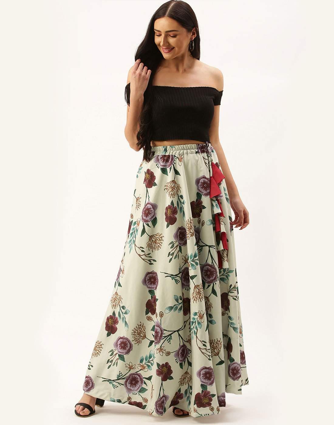 Light Green Skirt with flowers Digital Printed