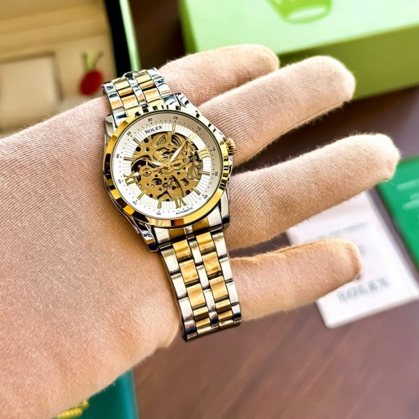 Stylish Rolex Auto Gold-TT-White Watch