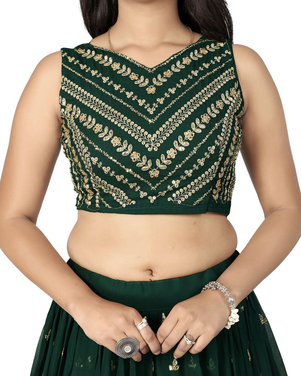 Bottle Green Designer Ruffle Lehenga Choli with Embroidery Work