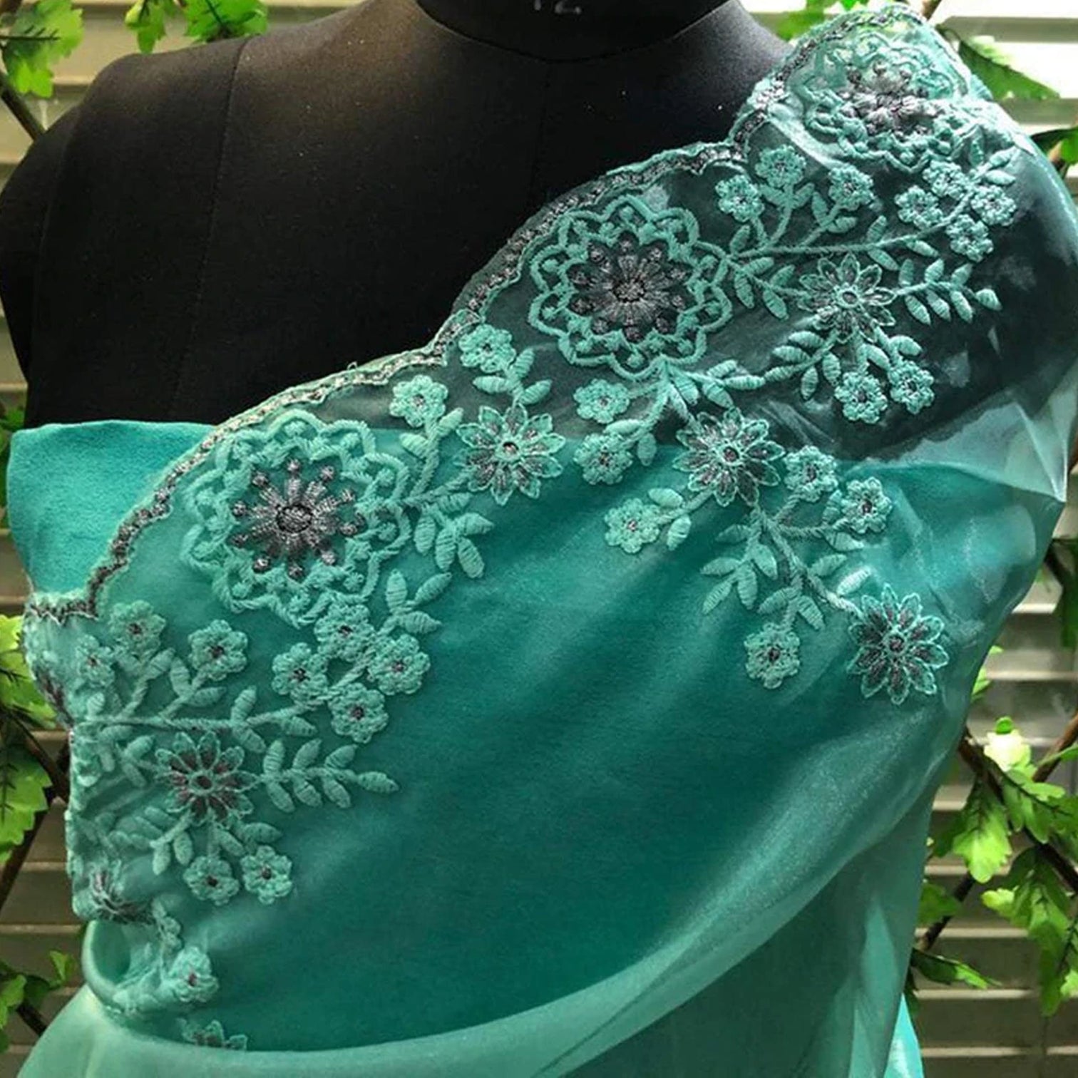 Sky Blue Organza Silk Saree with Beautiful Viscose Embroidery Work and Silk Blouse for Wedding