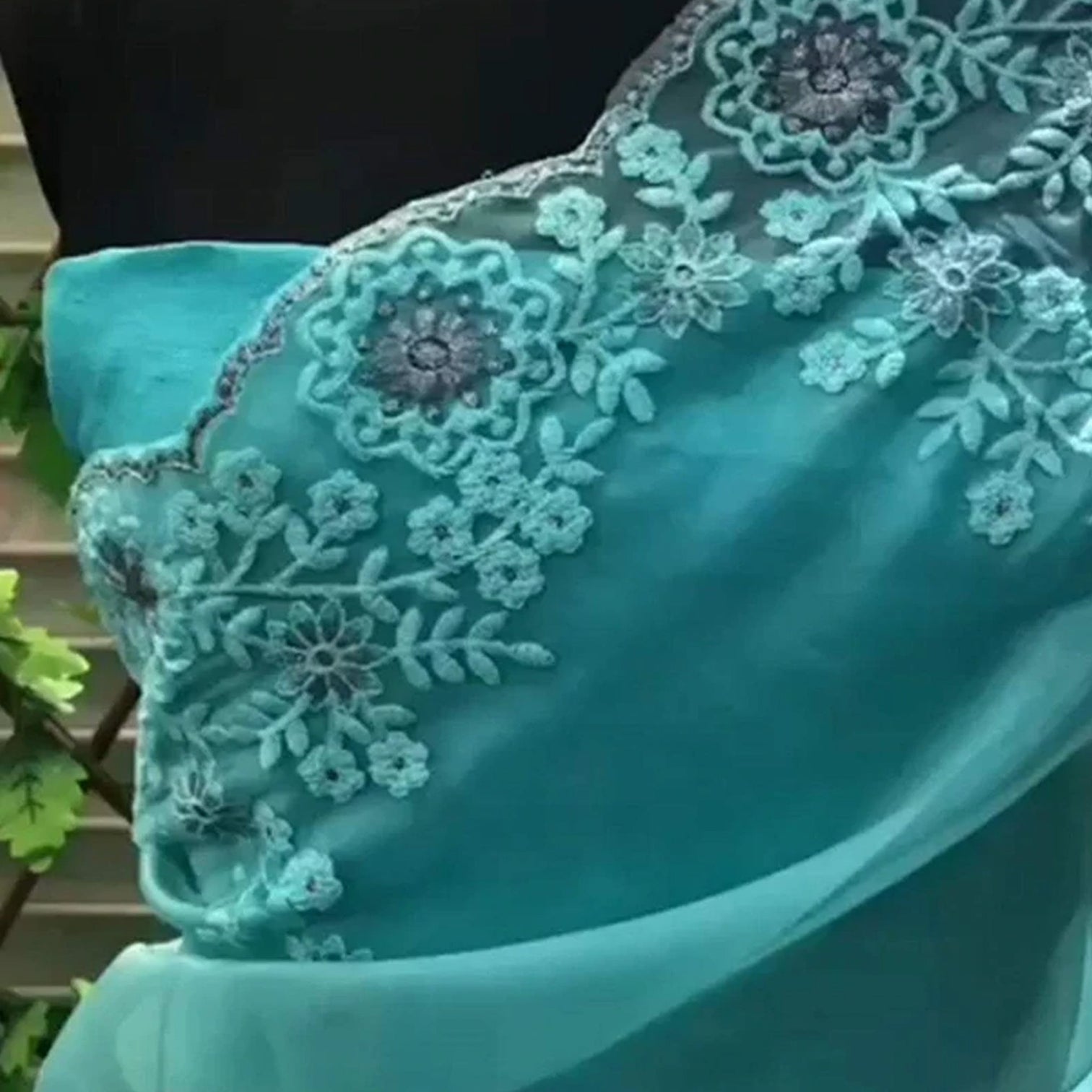 Sky Blue Organza Silk Saree with Beautiful Viscose Embroidery Work and Silk Blouse for Wedding