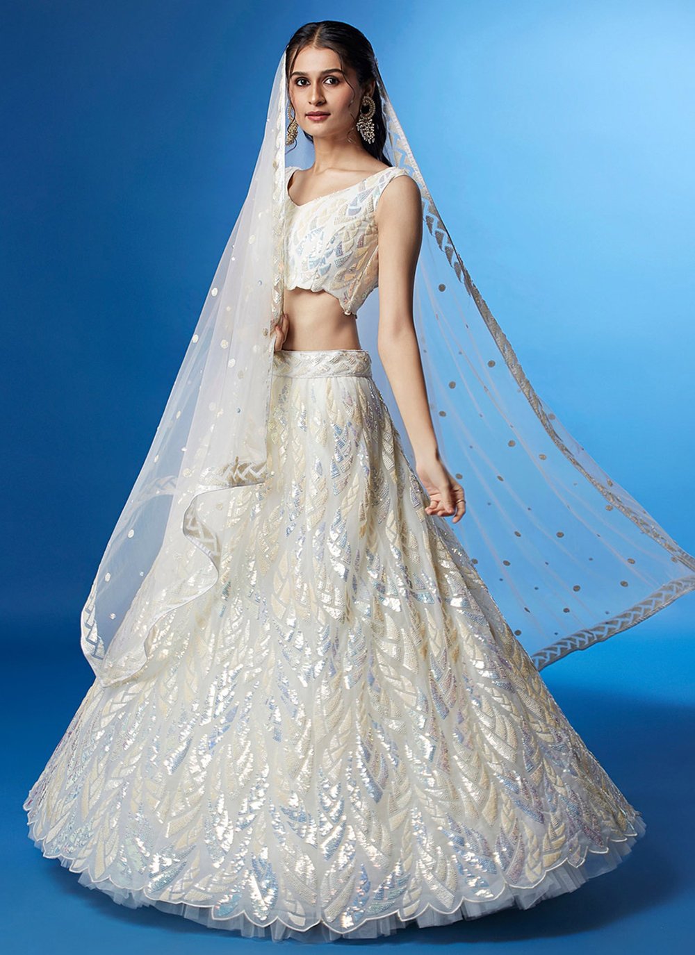 Designer Embroidered Classic White Lehenga Choli