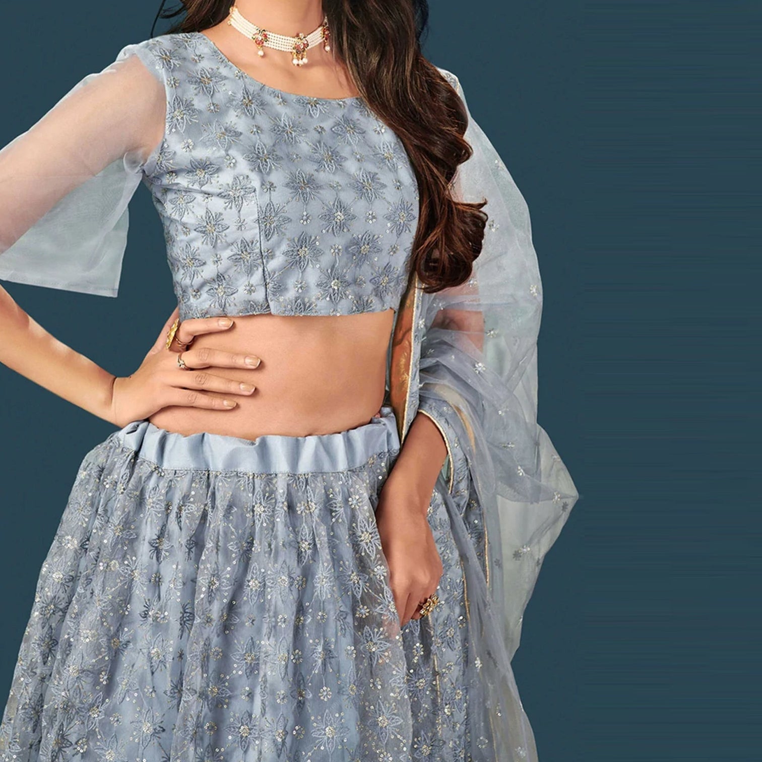 Soft Net Lehenga Choli with Heavy Thread and Sequins Work