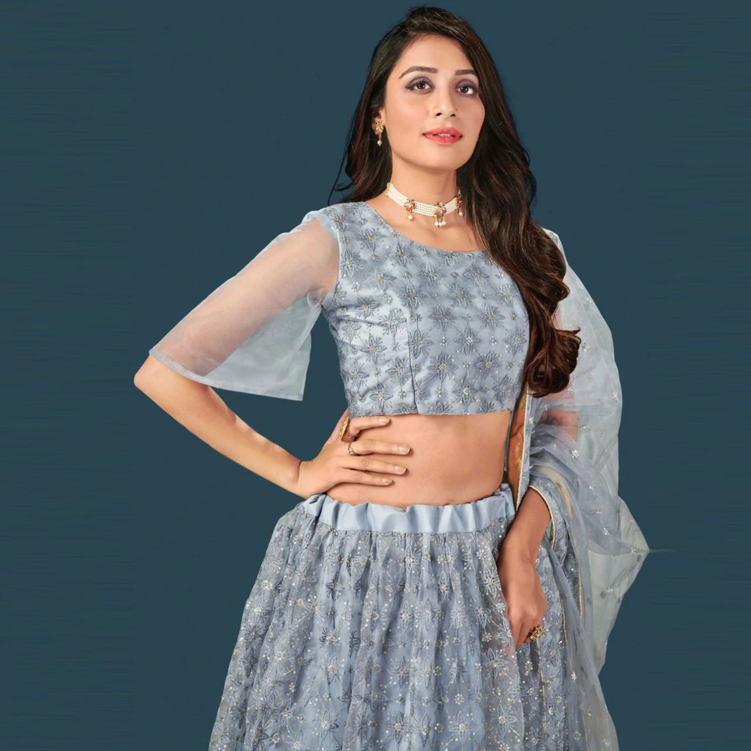 Soft Net Lehenga Choli with Heavy Thread and Sequins Work