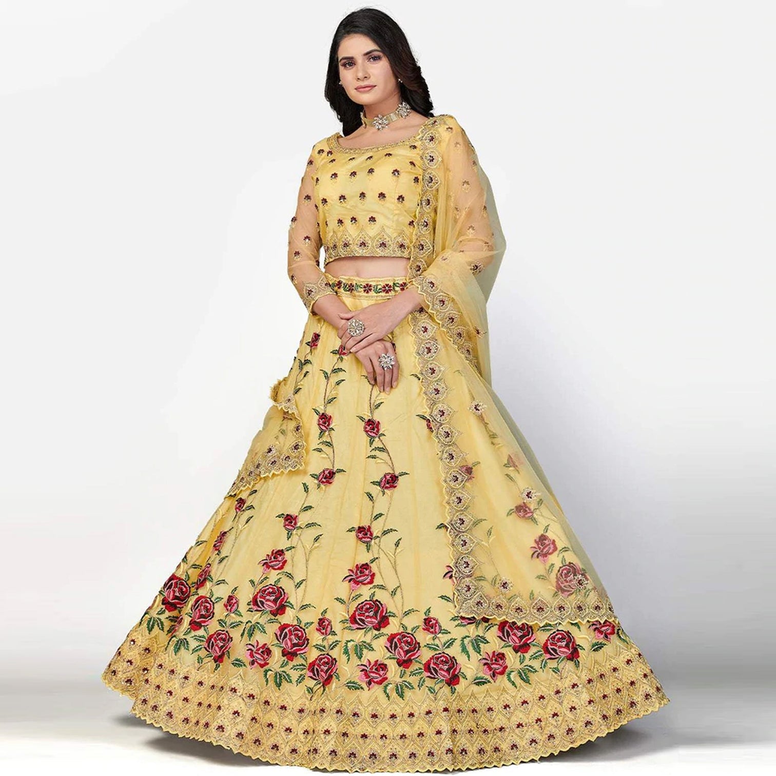 Soft Net Thread, Sequence and Zari Work Lehenga choli