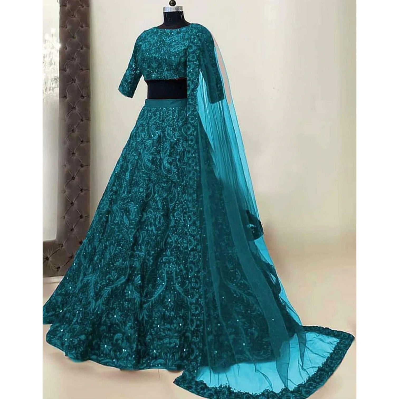 Turquois Blue Lehenga Choli with Thread and Sequence Work