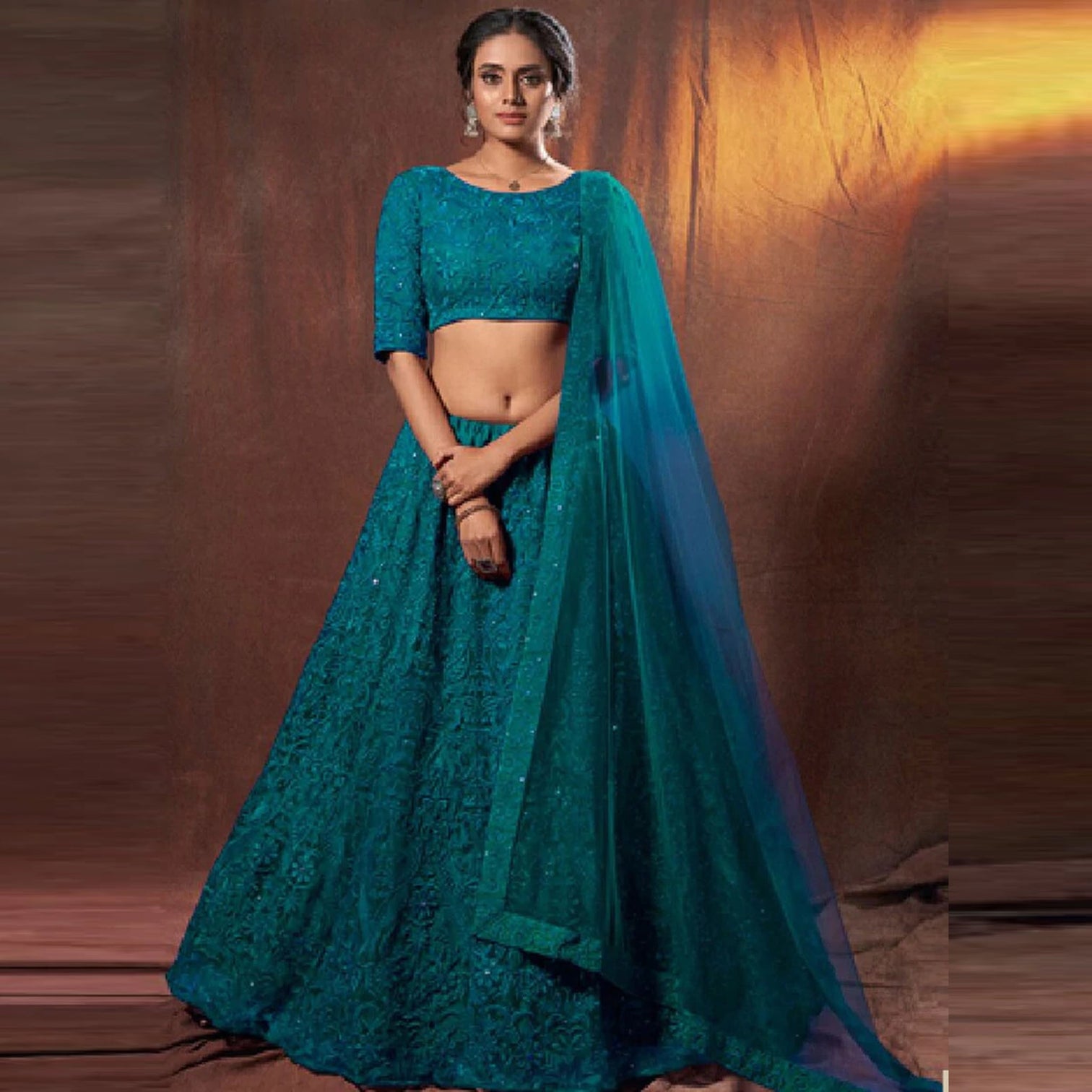 Turquois Blue Lehenga Choli with Thread and Sequence Work