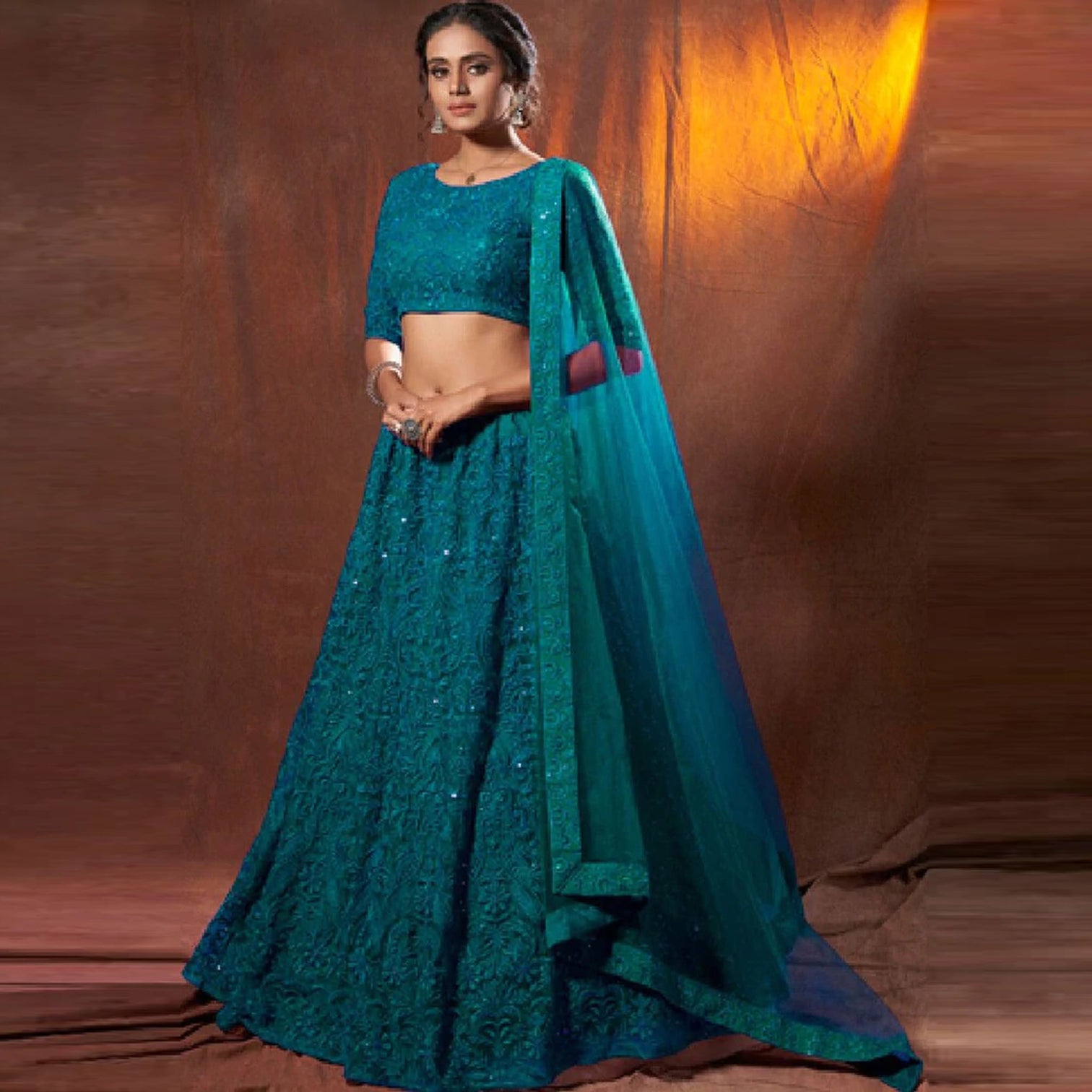 Turquois Blue Lehenga Choli with Thread and Sequence Work