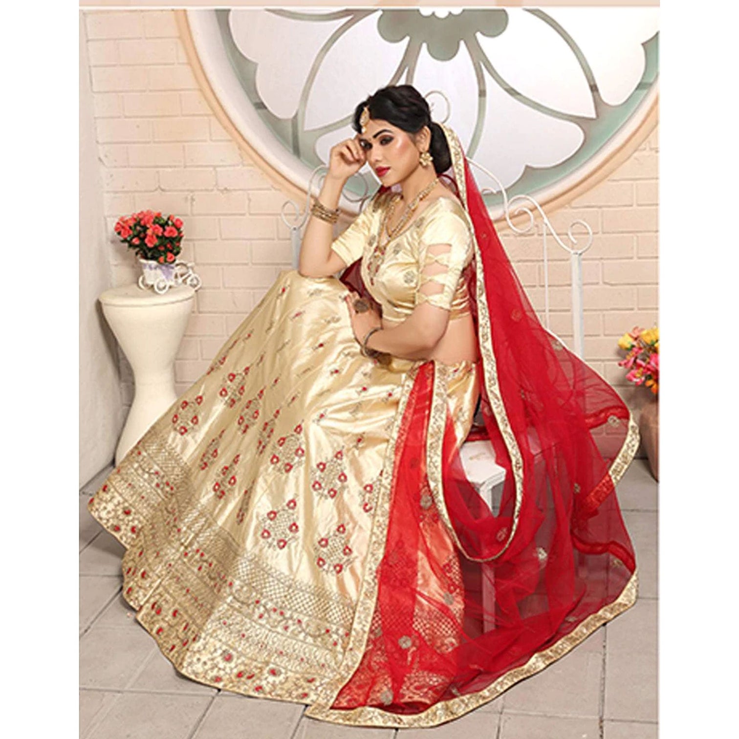 Pure Satin Lehenga choli and heavy Embroidery Zari Work