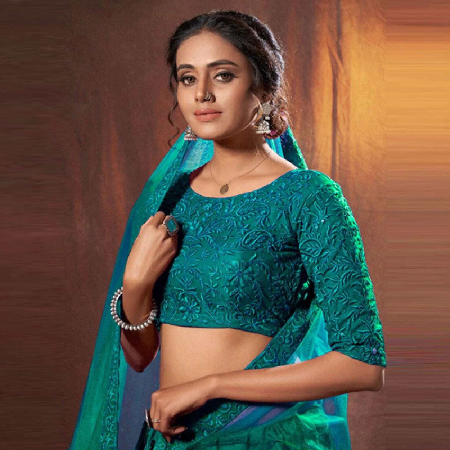 Turquois Blue Lehenga Choli with Thread and Sequence Work