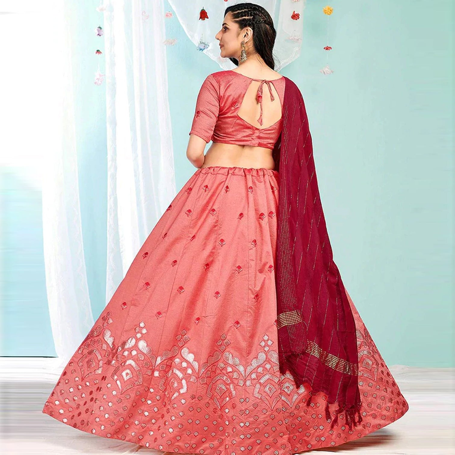 Valentine Red Gota Pati and Zari Stich Without Can Can Work Lehenga choli