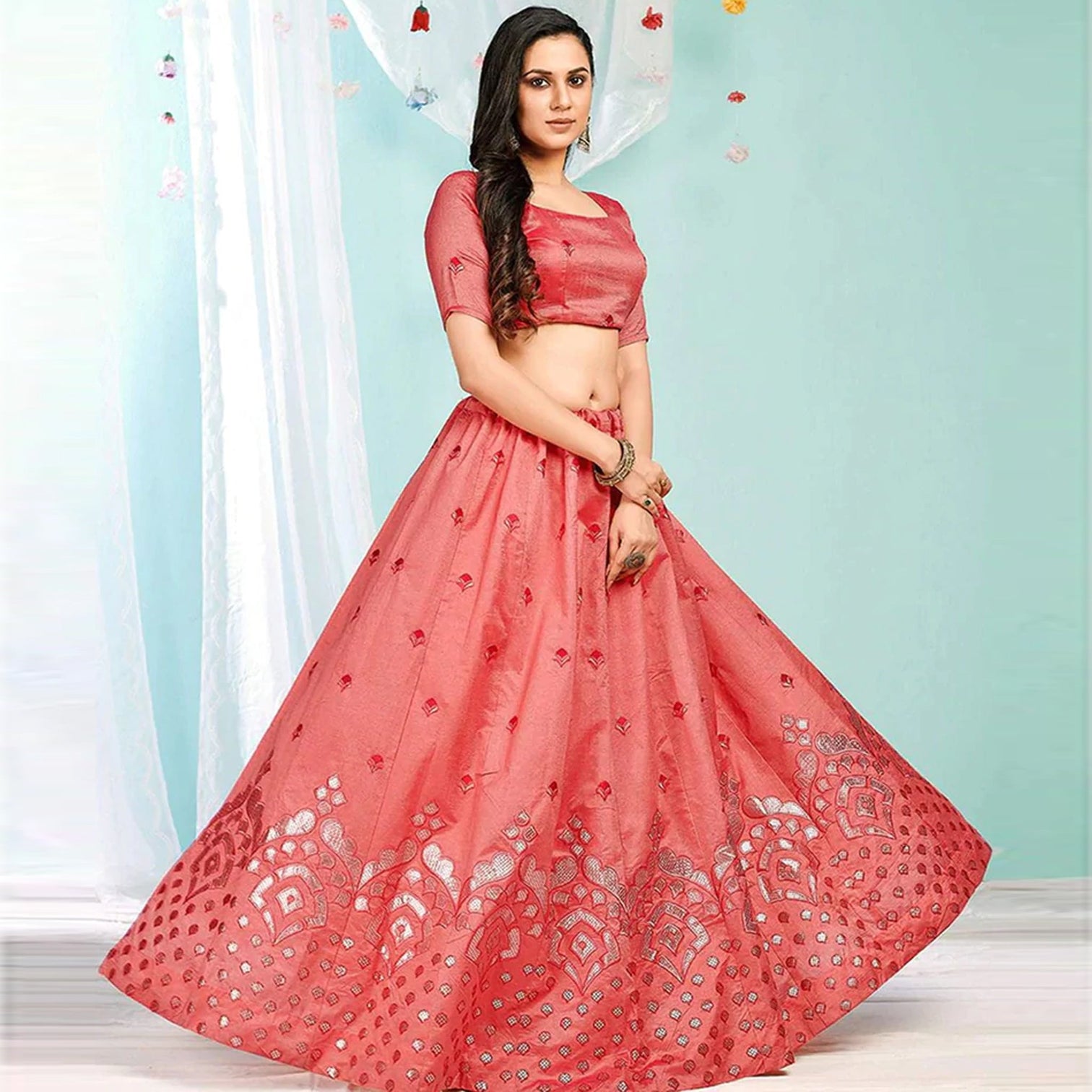 Valentine Red Gota Pati and Zari Stich Without Can Can Work Lehenga choli