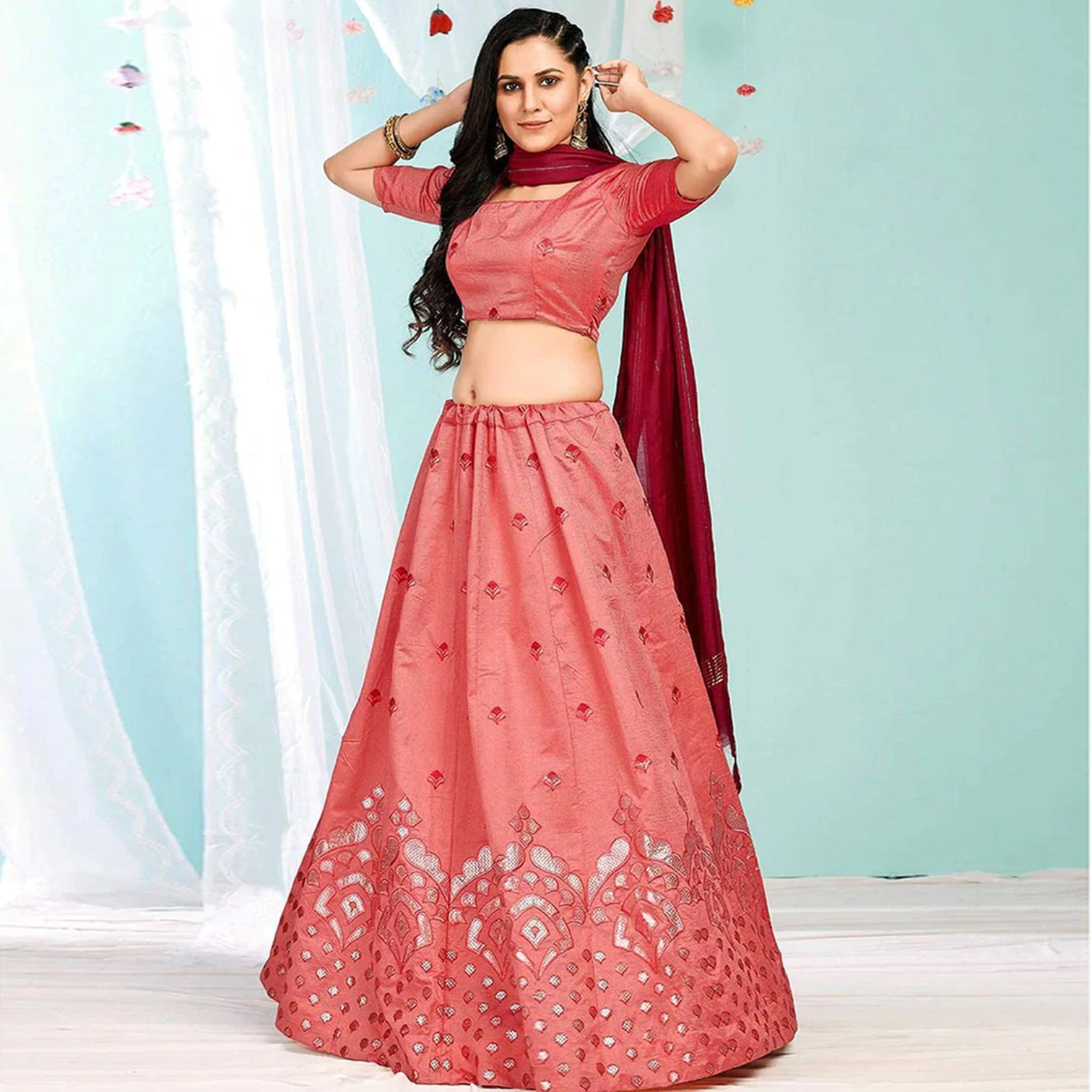 Valentine Red Gota Pati and Zari Stich Without Can Can Work Lehenga choli