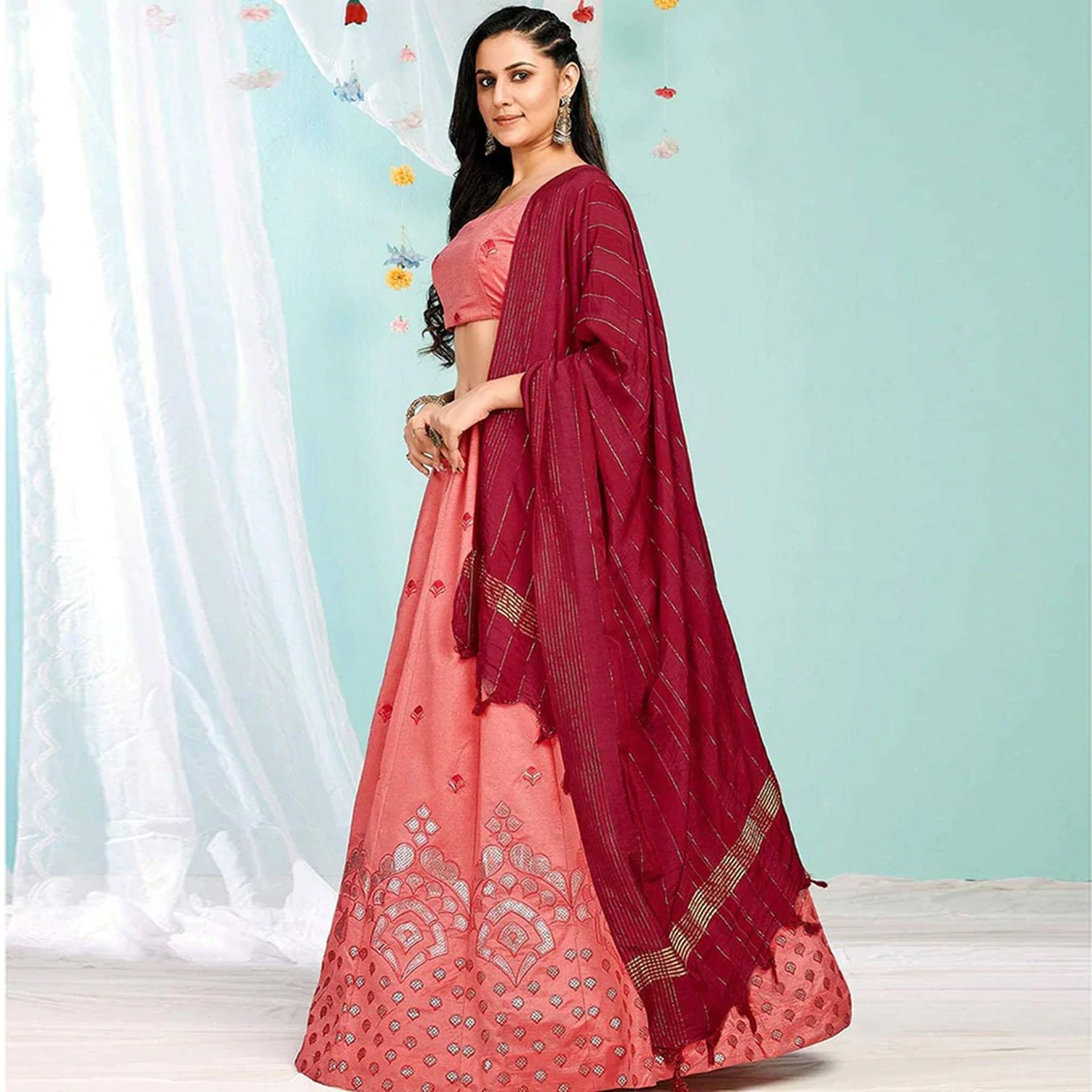 Valentine Red Gota Pati and Zari Stich Without Can Can Work Lehenga choli
