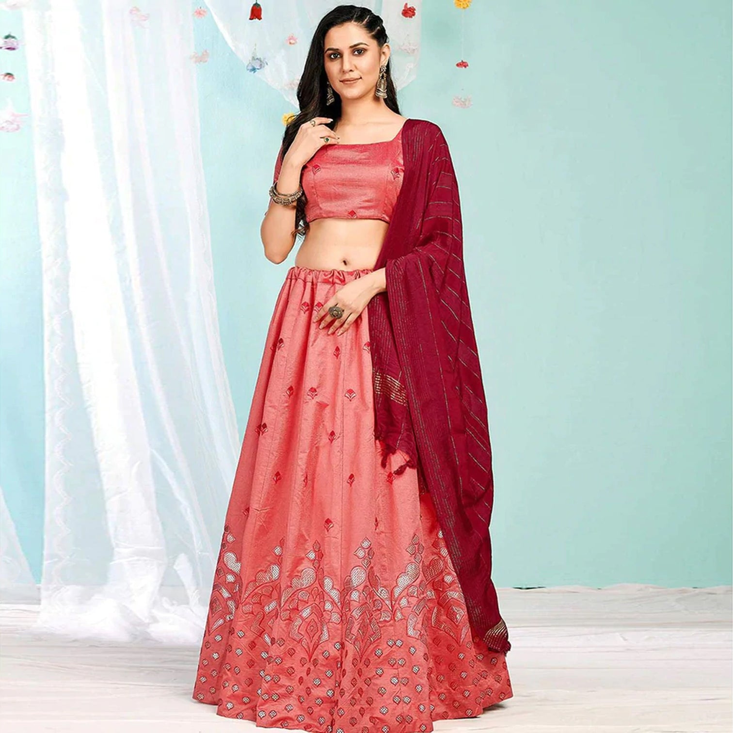 Valentine Red Gota Pati and Zari Stich Without Can Can Work Lehenga choli