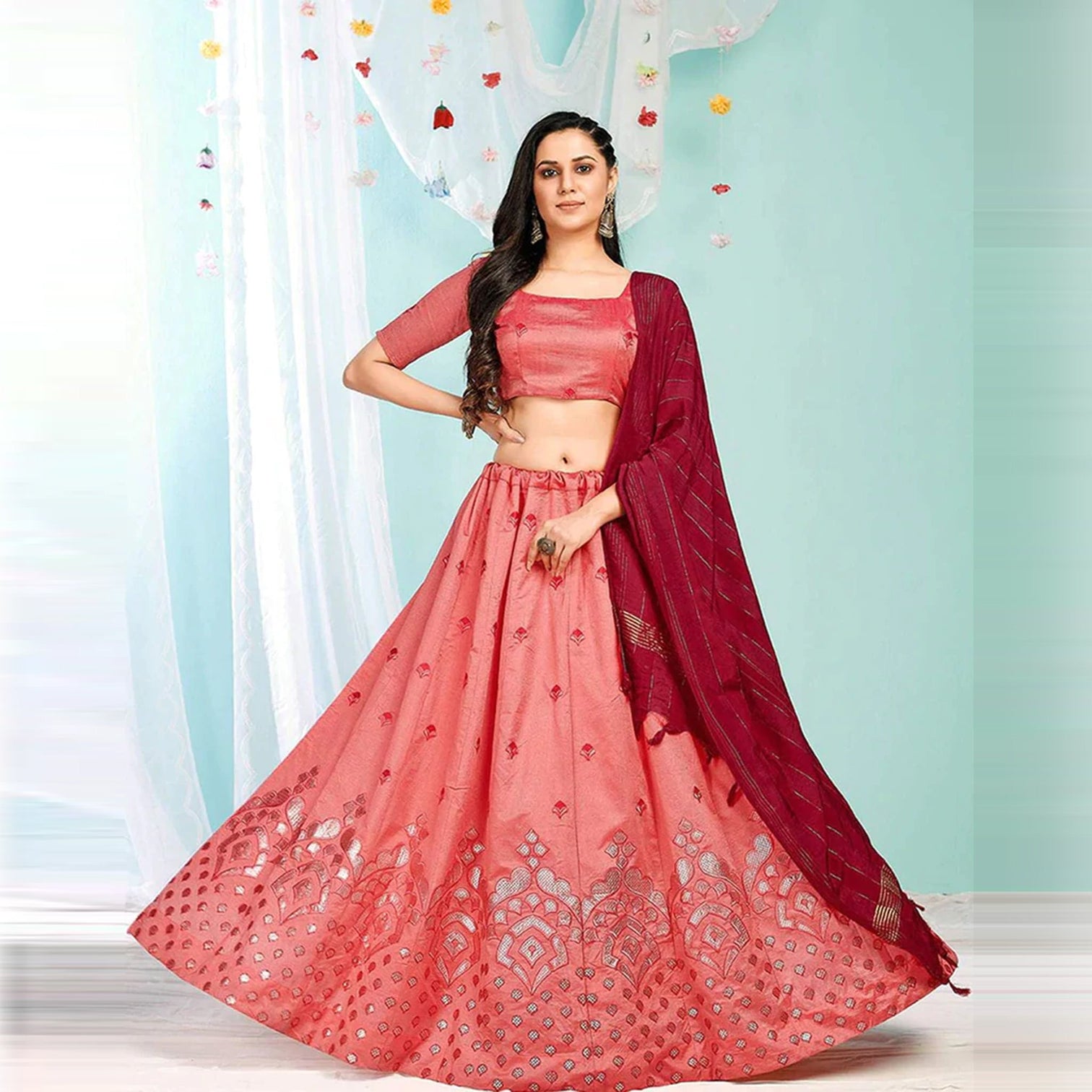 Valentine Red Gota Pati and Zari Stich Without Can Can Work Lehenga choli