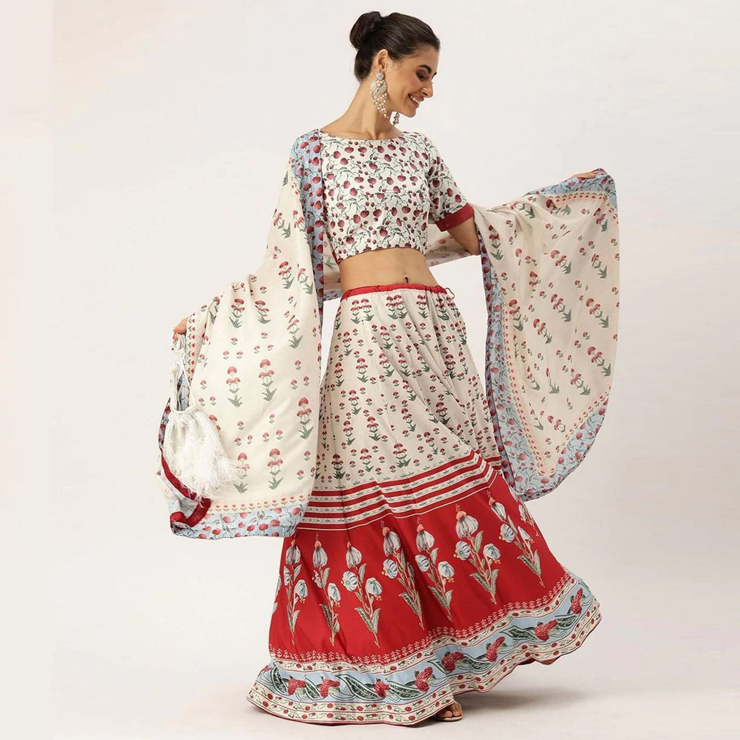 White And Red Combination Lehenga Choli with Maslin Silk Dupatta