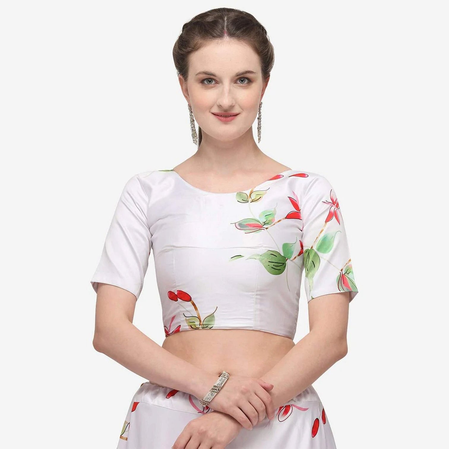 White Color Baby Satin Lehenga Choli with Printed Floral Work