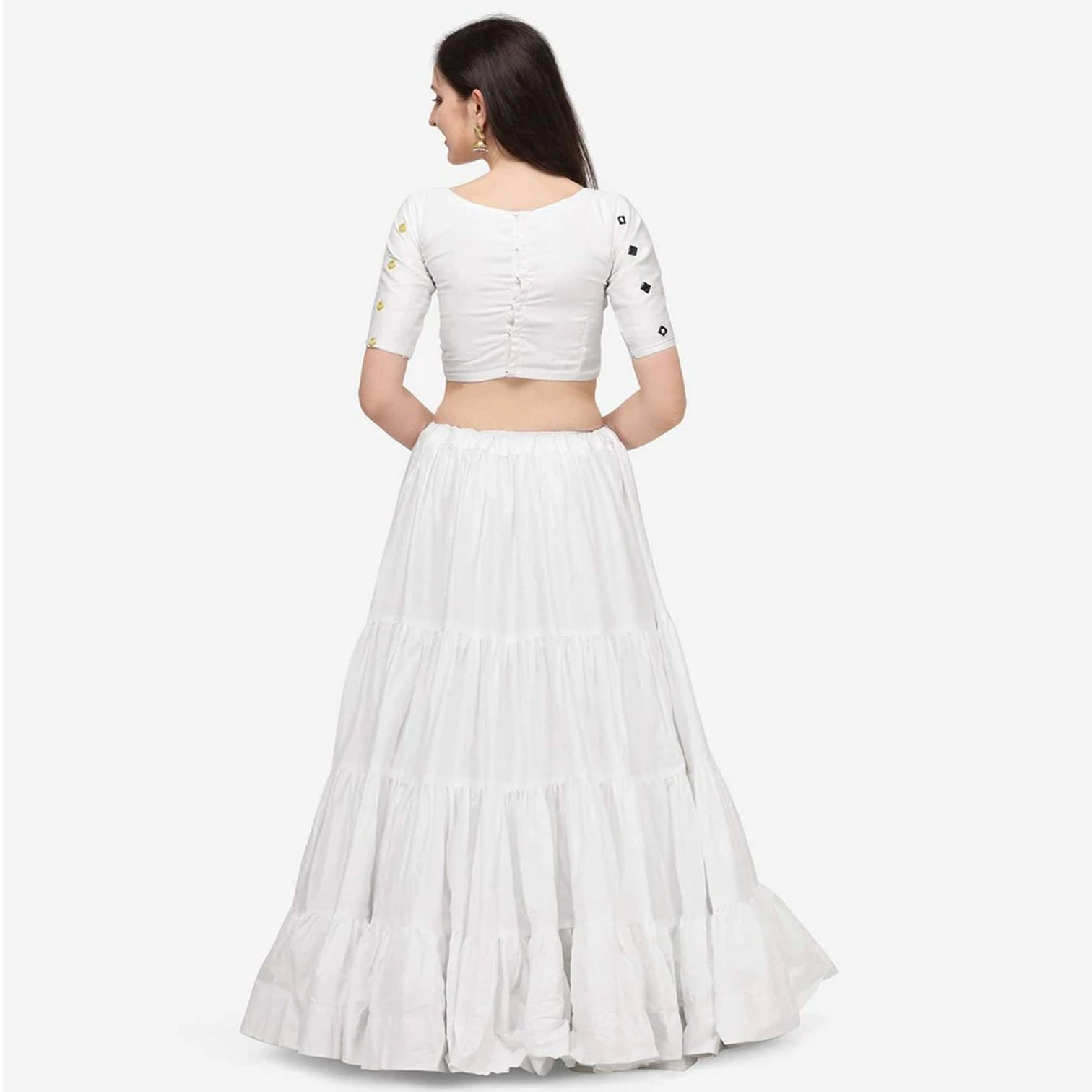 White Color Cotton Lehenga Choli with Real Mirror Work