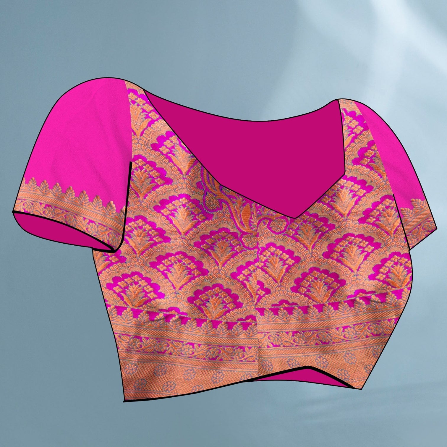 Green with pink polka paithani silk contrast zari woven saree with unstitched blouse