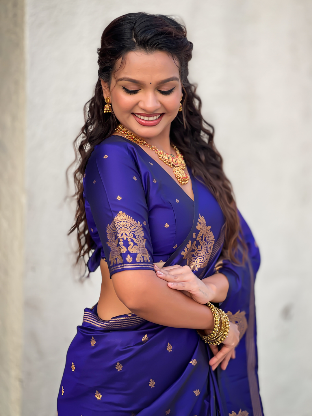 Violet soft silk traditional zari woven saree
