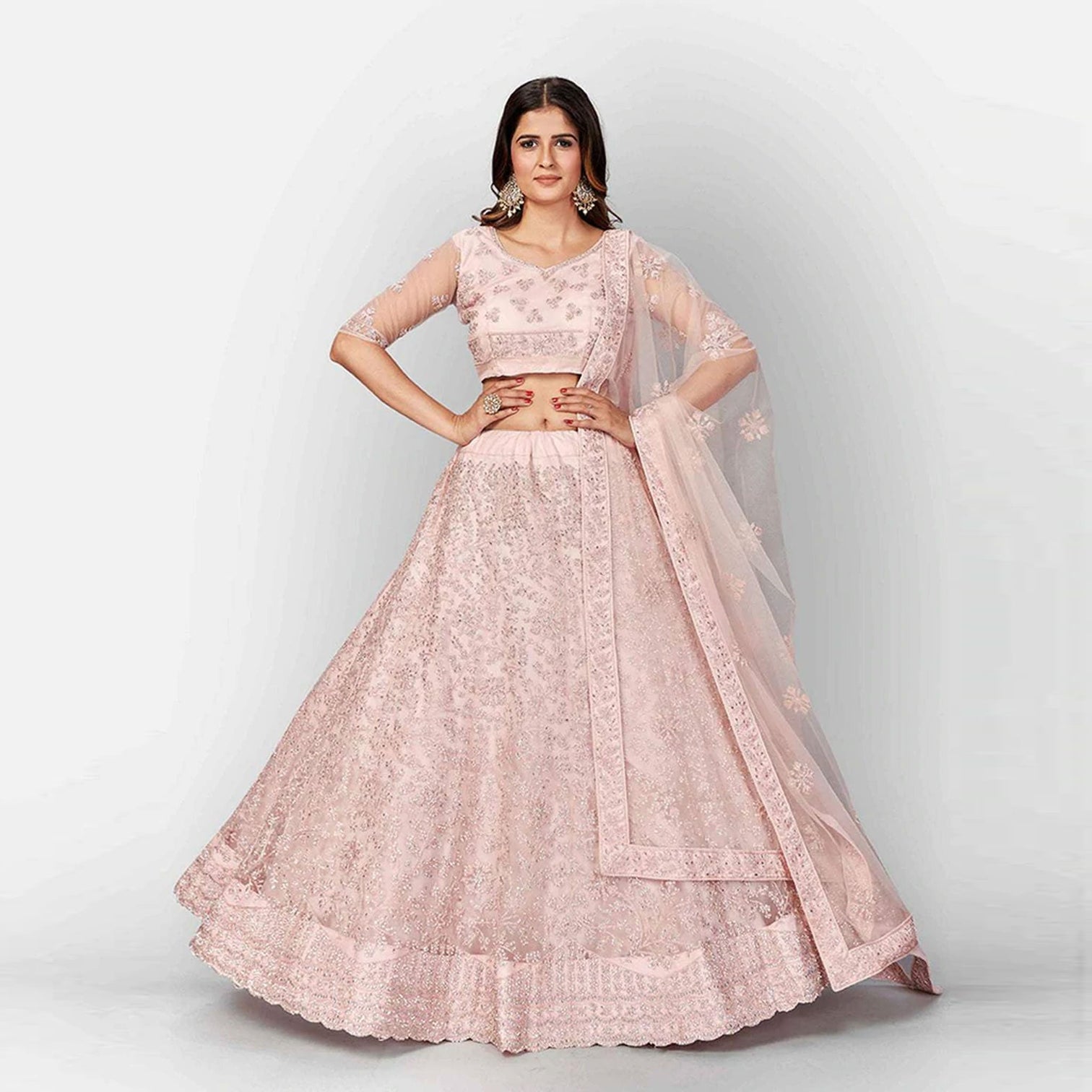 Vanilla Soft Net Thread Lehenga Choli with Sequence and Zari Work