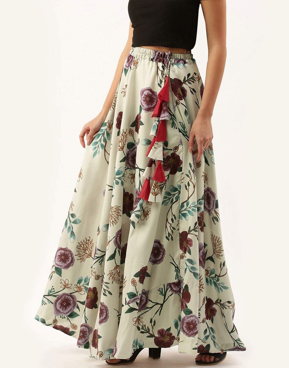 Light Green Skirt with flowers Digital Printed