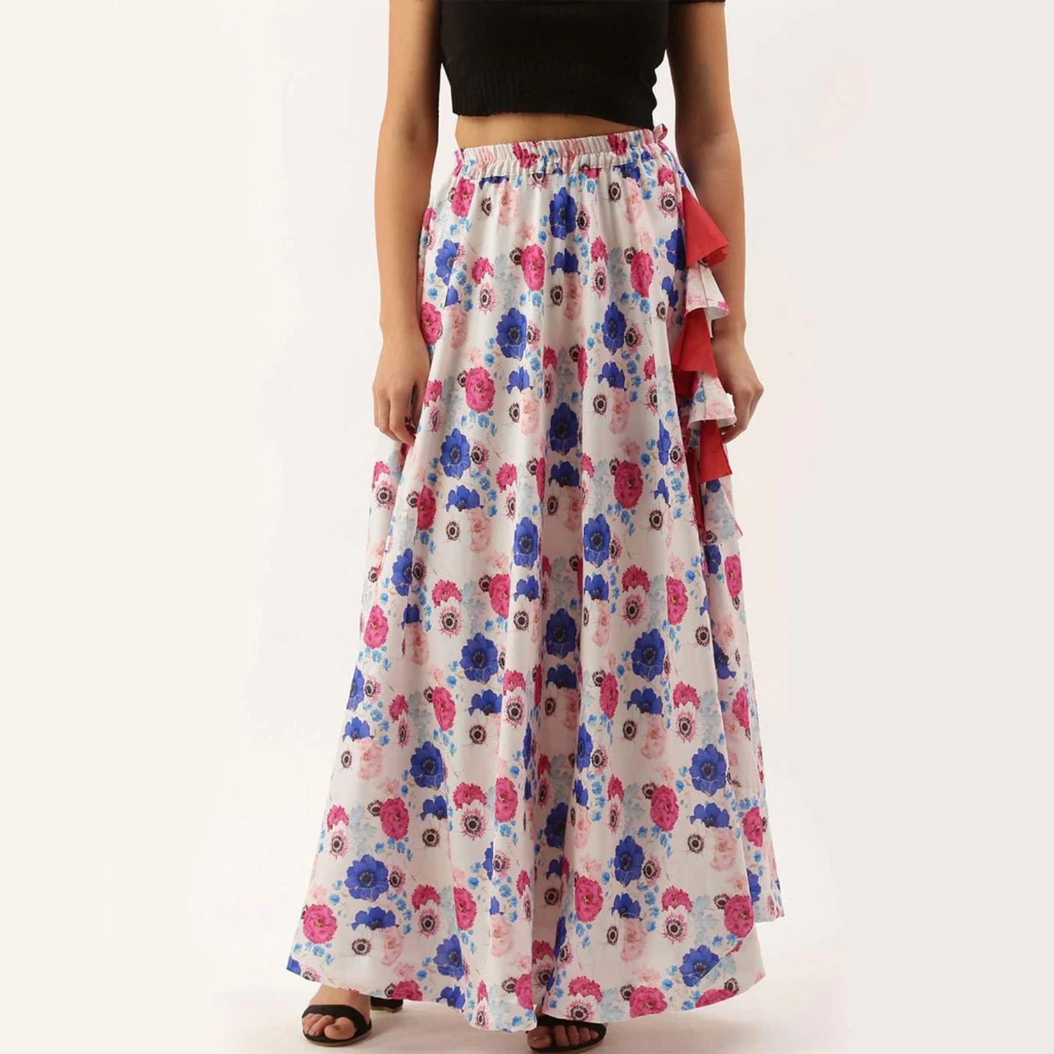 White Color Cotton Skirt with Digital Print