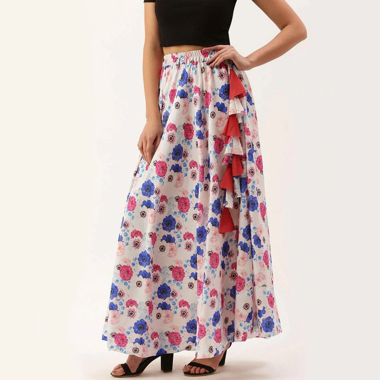 White Color Cotton Skirt with Digital Print
