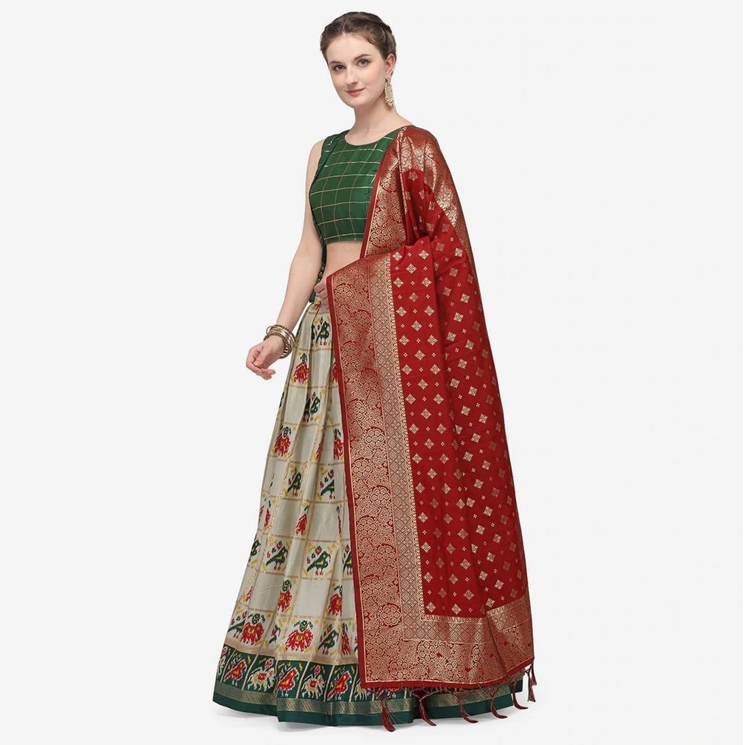White Color Pure Cotton Lehenga Choli with Banarasi Silk Dupatta