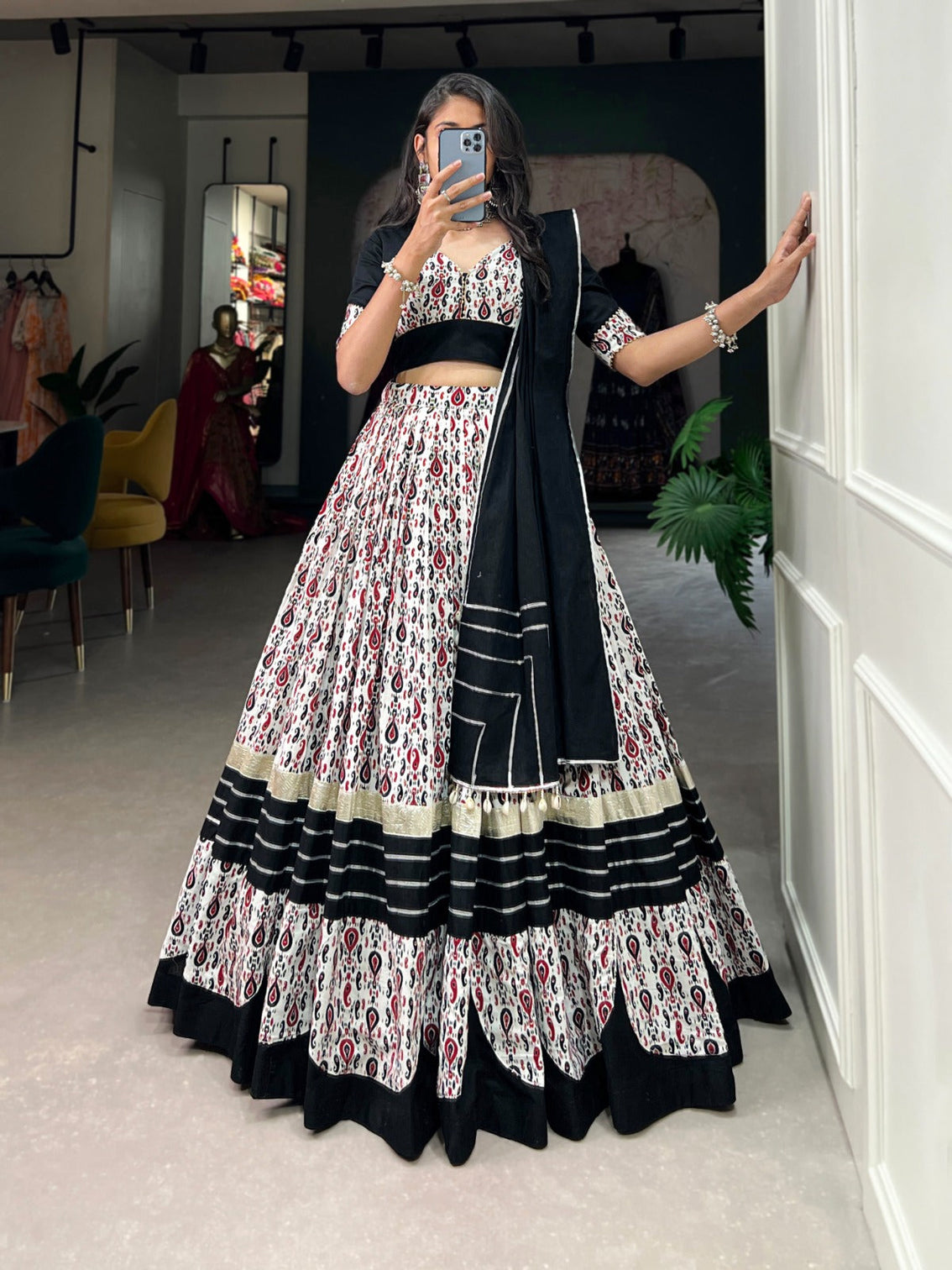 White Cotton Chaniya Choli Set for Bewitching Navratri Celebrations