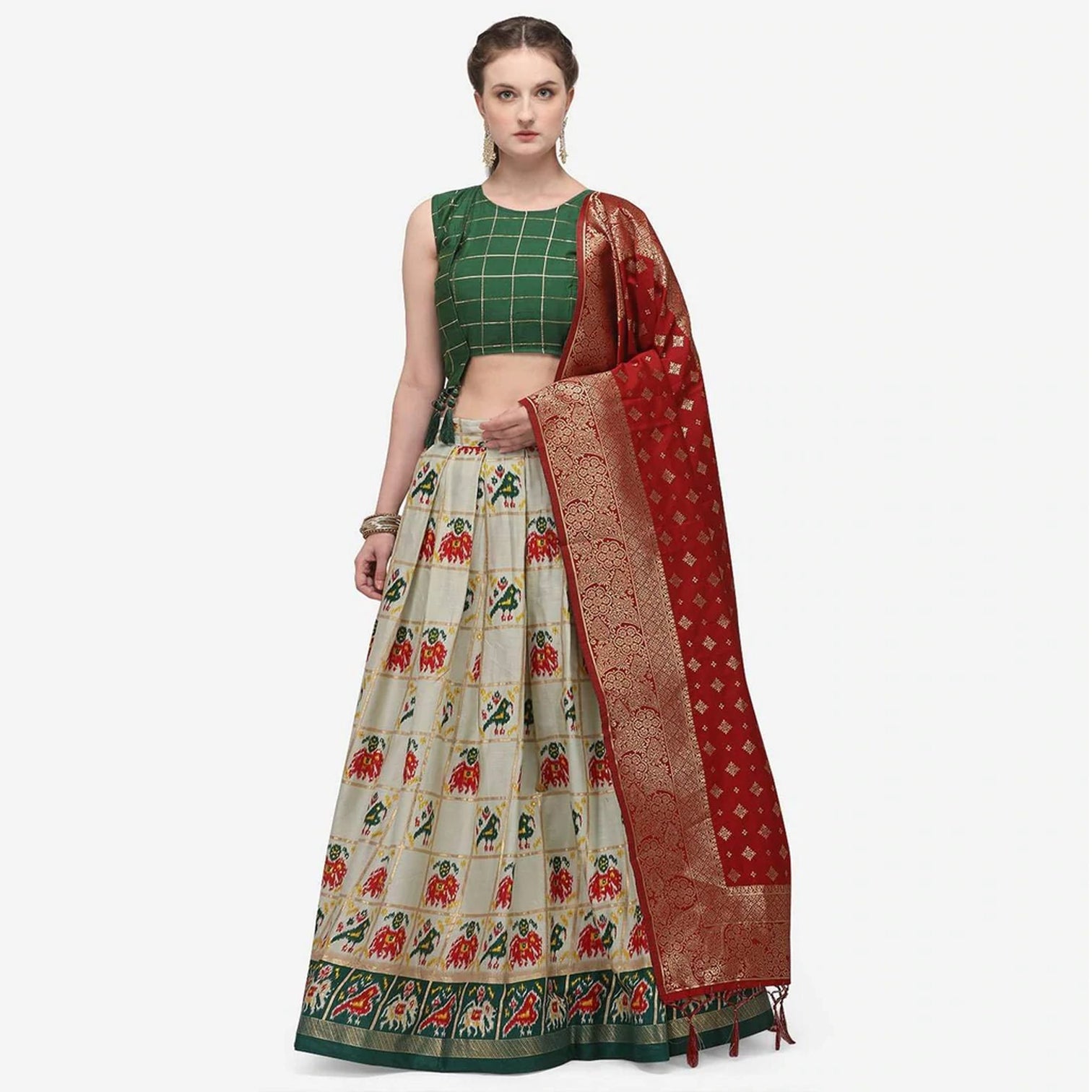 White Color Pure Cotton Lehenga Choli with Banarasi Silk Dupatta