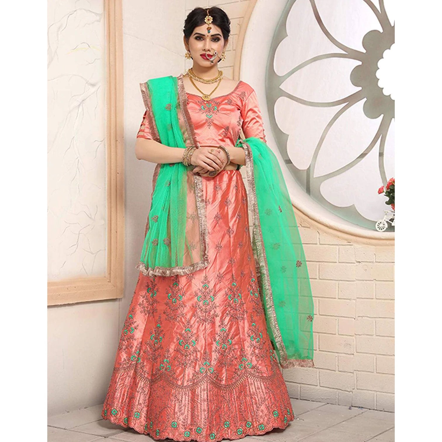 Pure Satin Lehenga choli and heavy Embroidery Zari Work