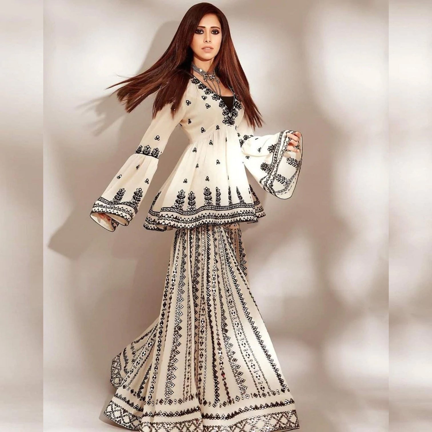 White Sharara Palazzo Set in Georgette with Resham Work
