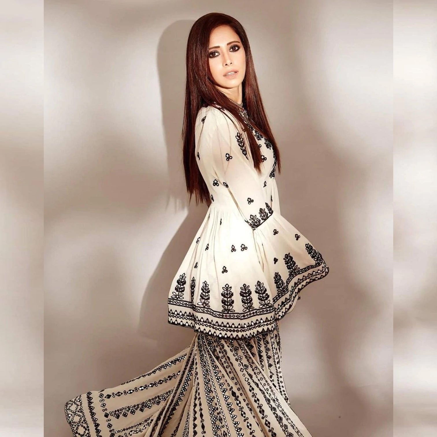 White Sharara Palazzo Set in Georgette with Resham Work