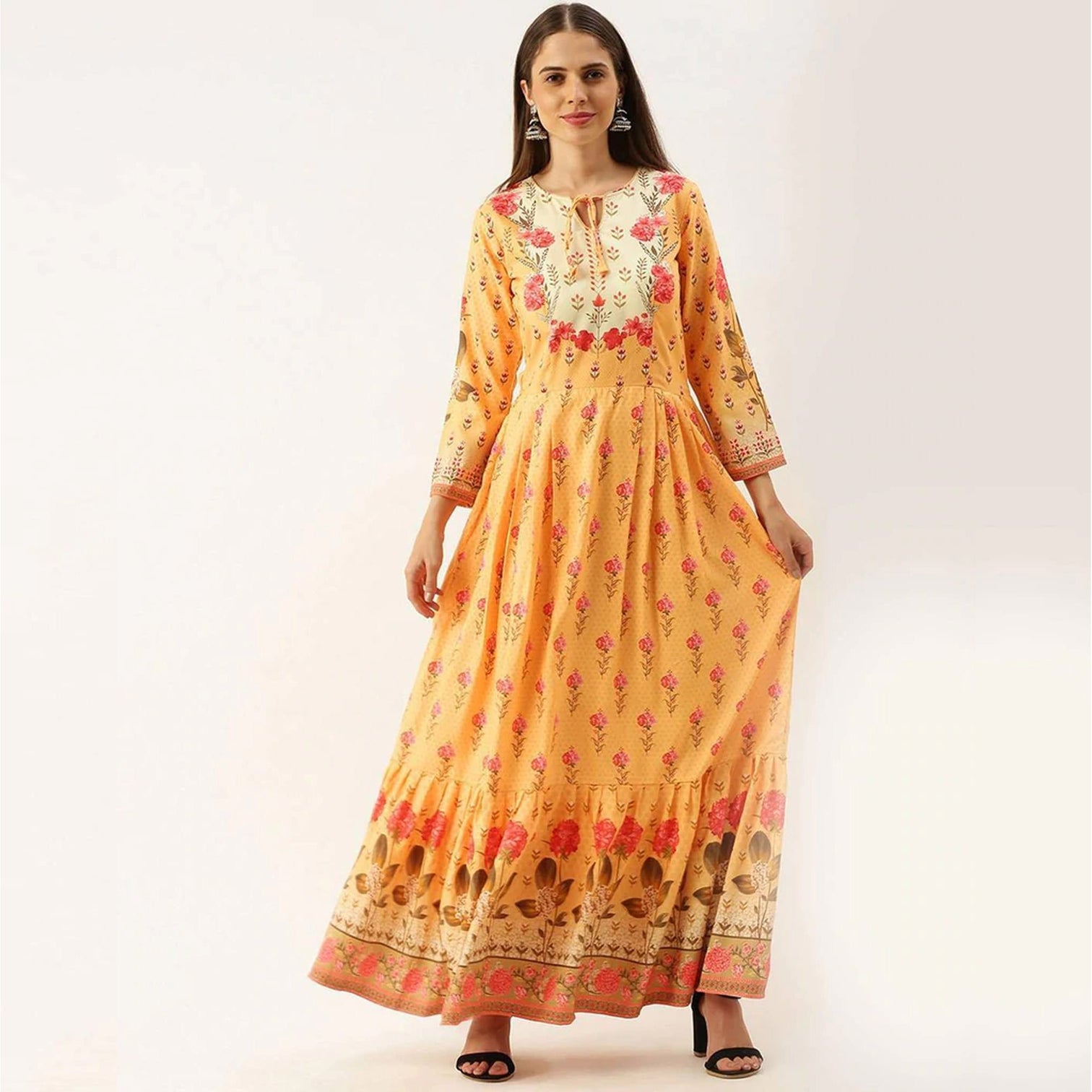 Yellow Color Gown in Soft Cotton for Haldi Ceremony