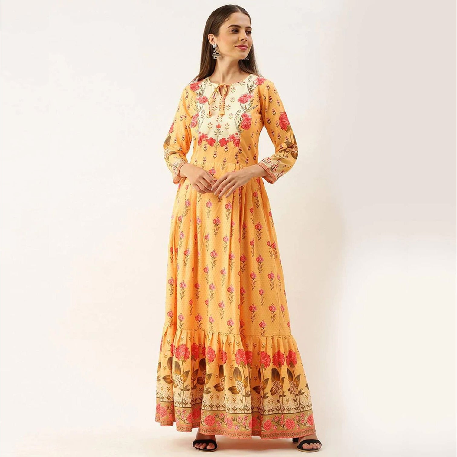 Yellow Color Gown in Soft Cotton for Haldi Ceremony