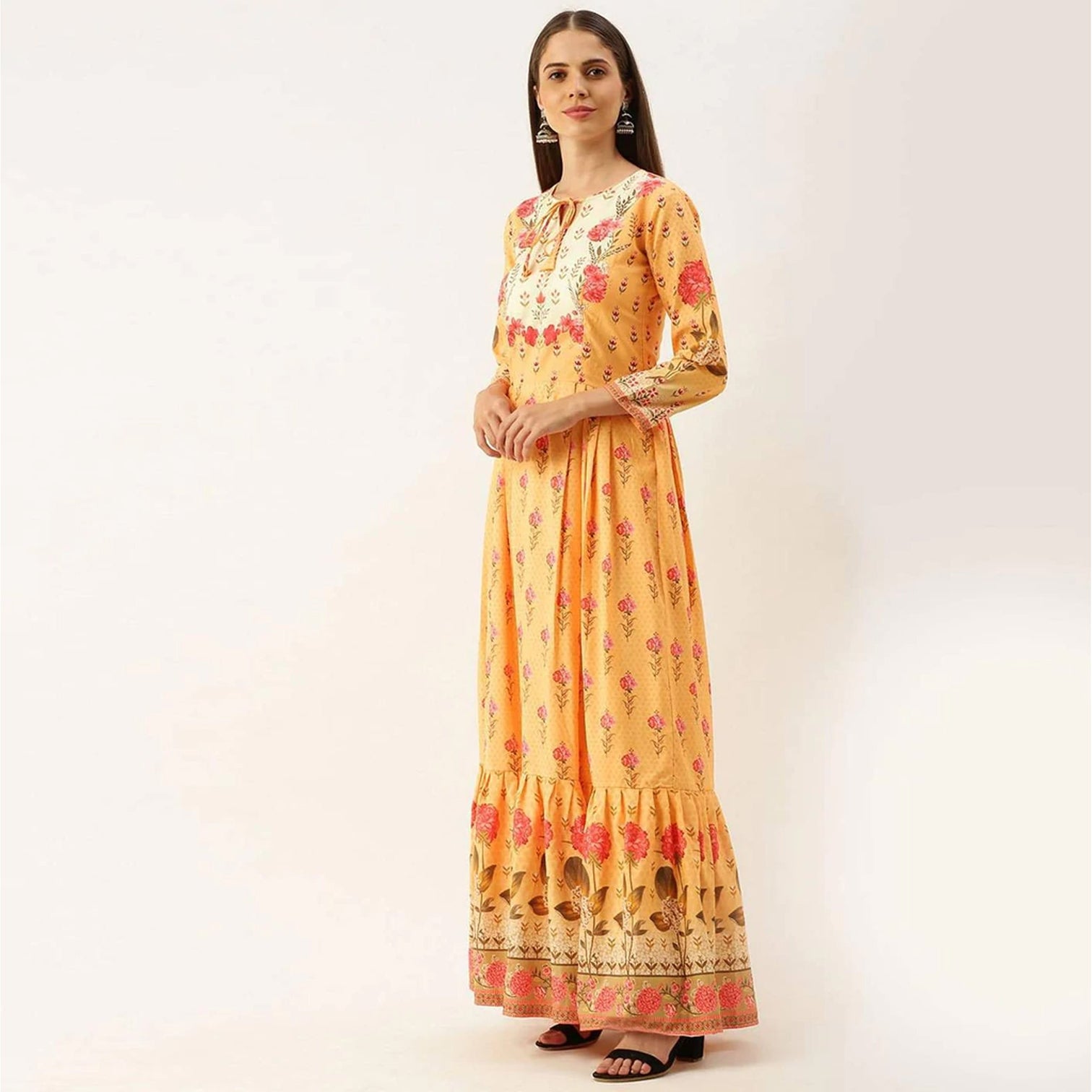 Yellow Color Gown in Soft Cotton for Haldi Ceremony