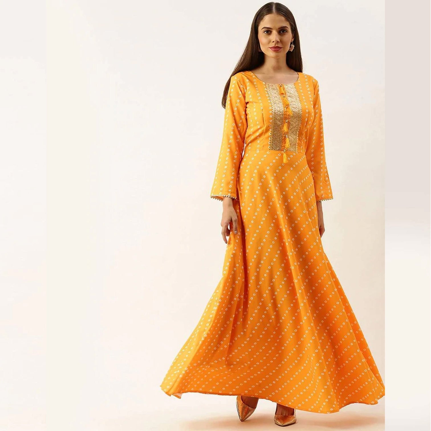 Yellow Color Heavy maslin Gown