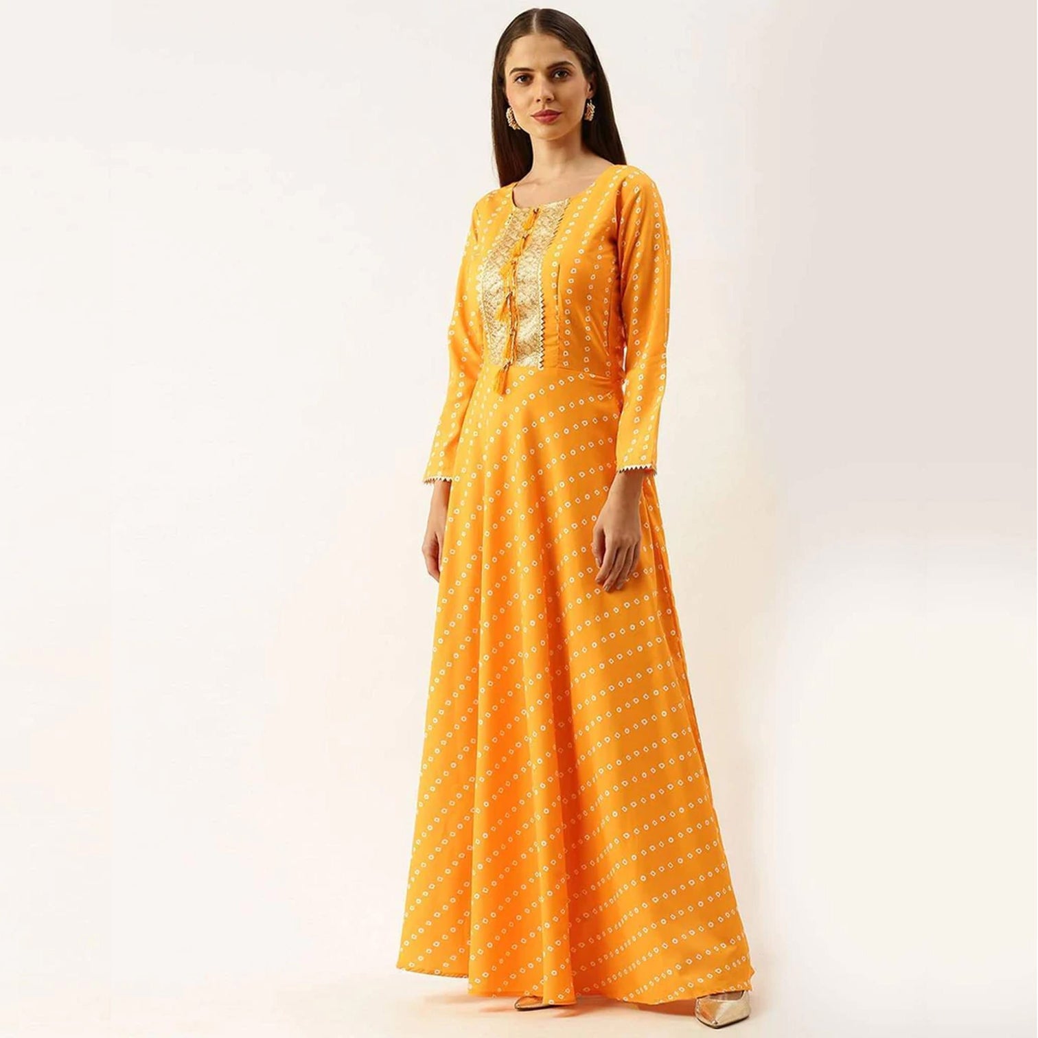 Yellow Color Heavy maslin Gown