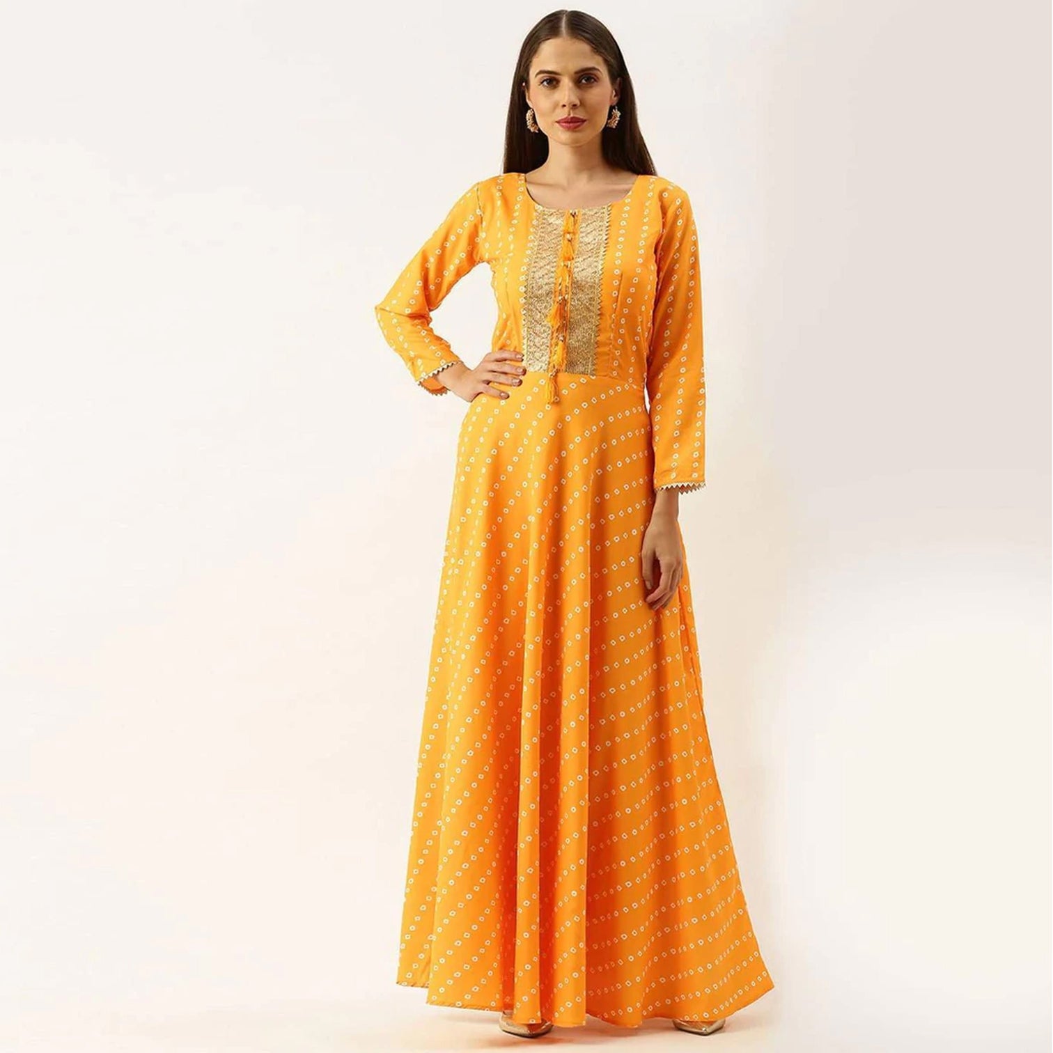 Yellow Color Heavy maslin Gown