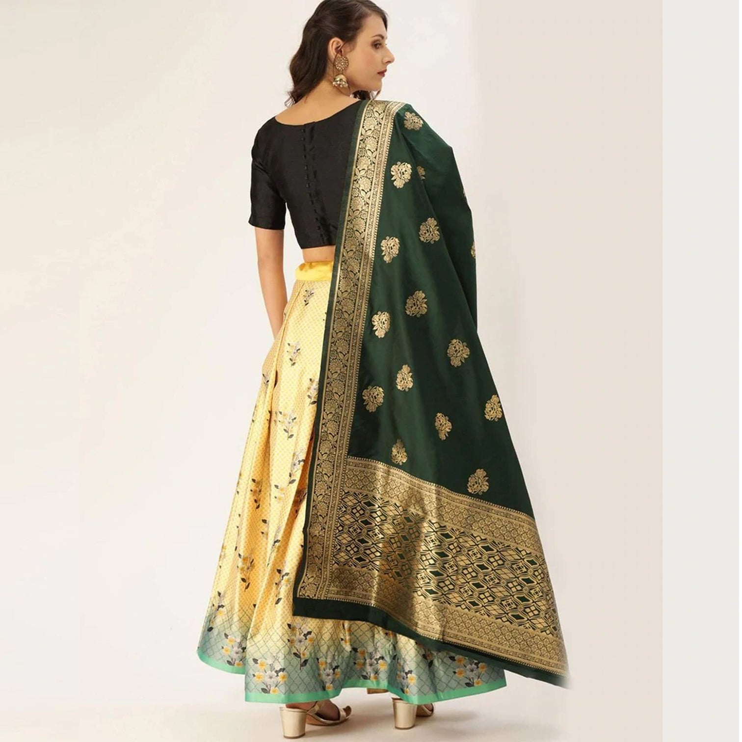 Yellow Color Satin Lehenga with Banarasi Silk Dupatta