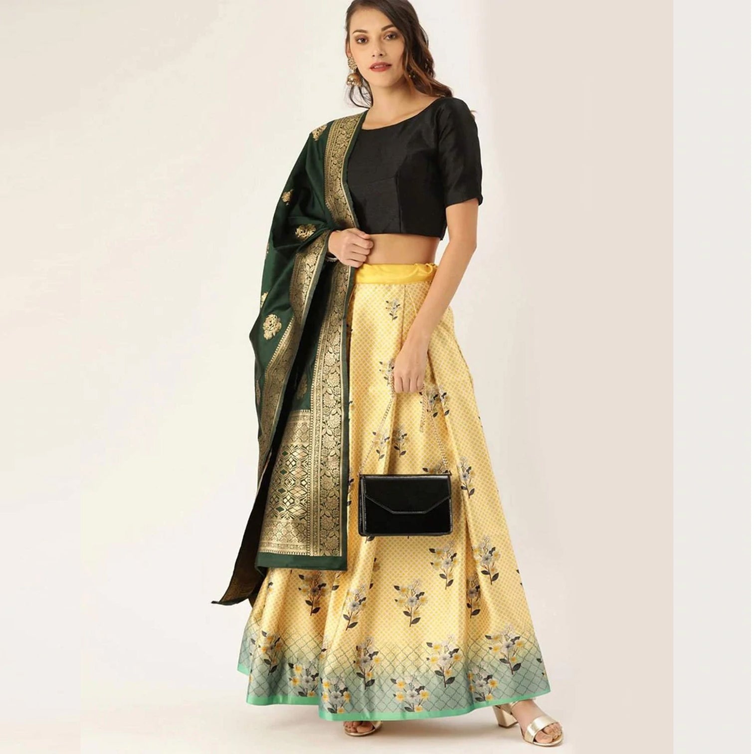 Yellow Color Satin Lehenga with Banarasi Silk Dupatta