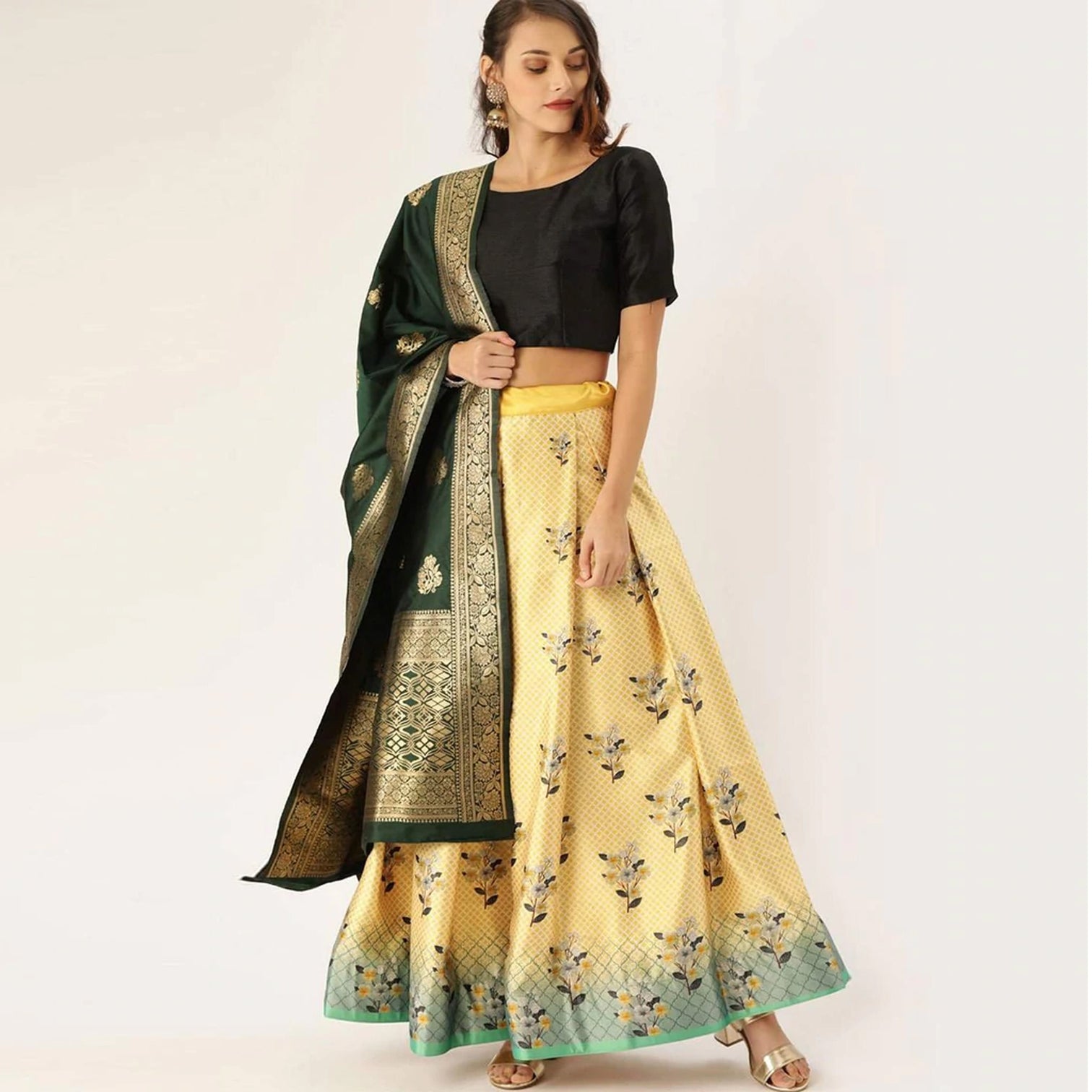Yellow Color Satin Lehenga with Banarasi Silk Dupatta