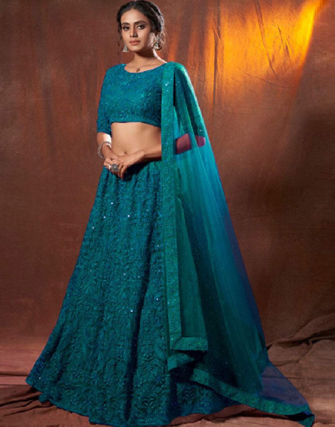 Lehenga Choli in Blue Color with Silk and Embroidery Work