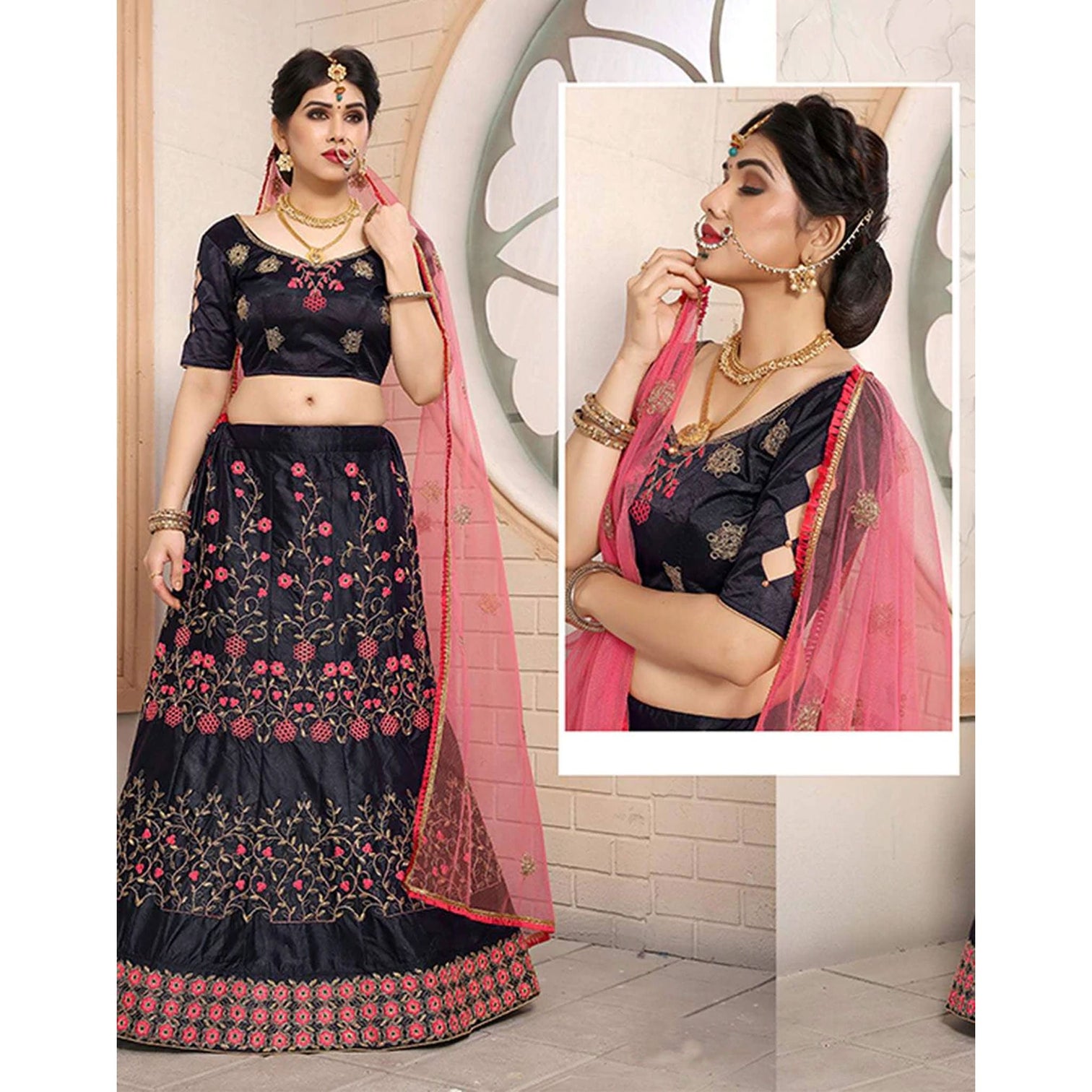 Pure Satin Lehenga choli and heavy Embroidery Zari Work