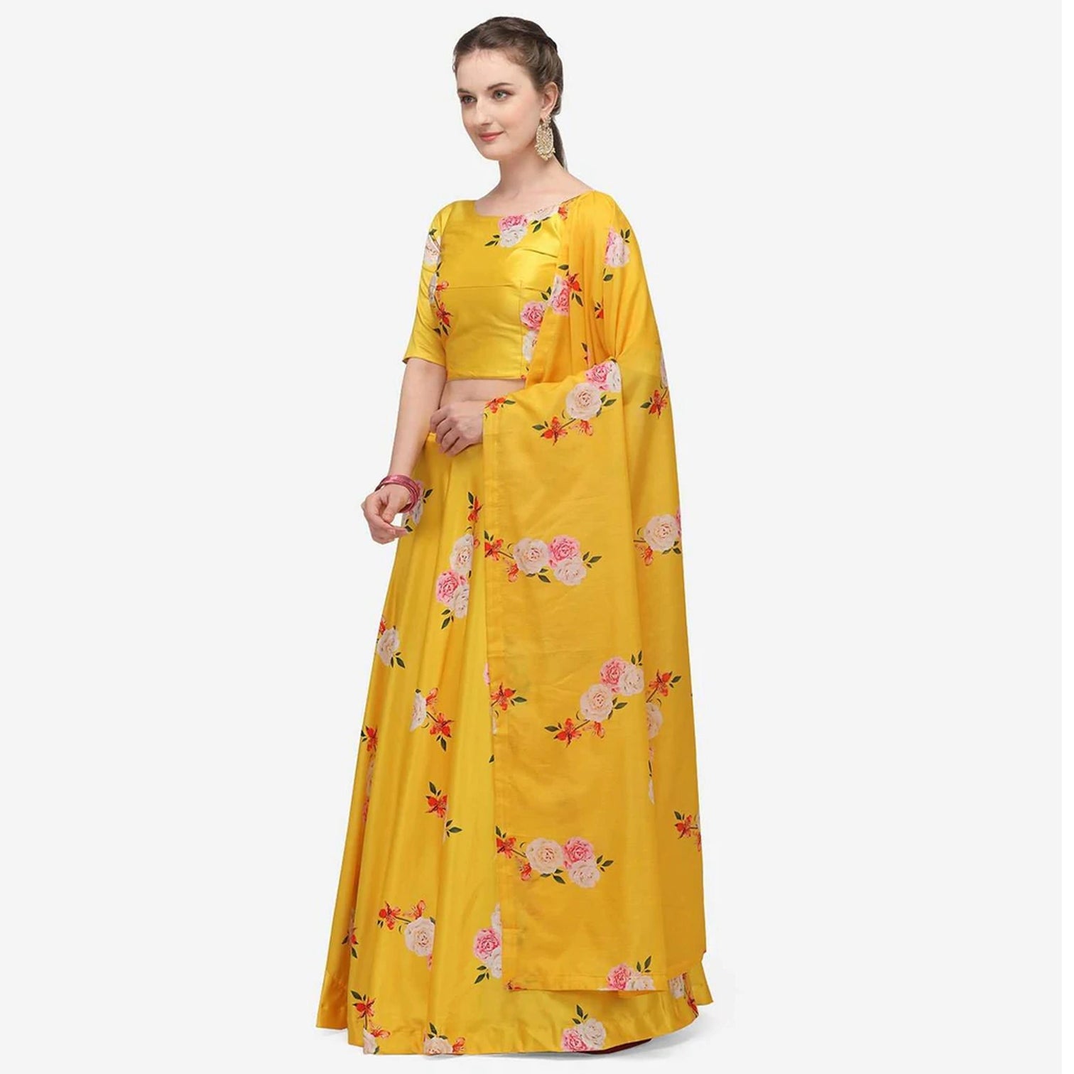 Yellow Colored Printed Lehenga Choli