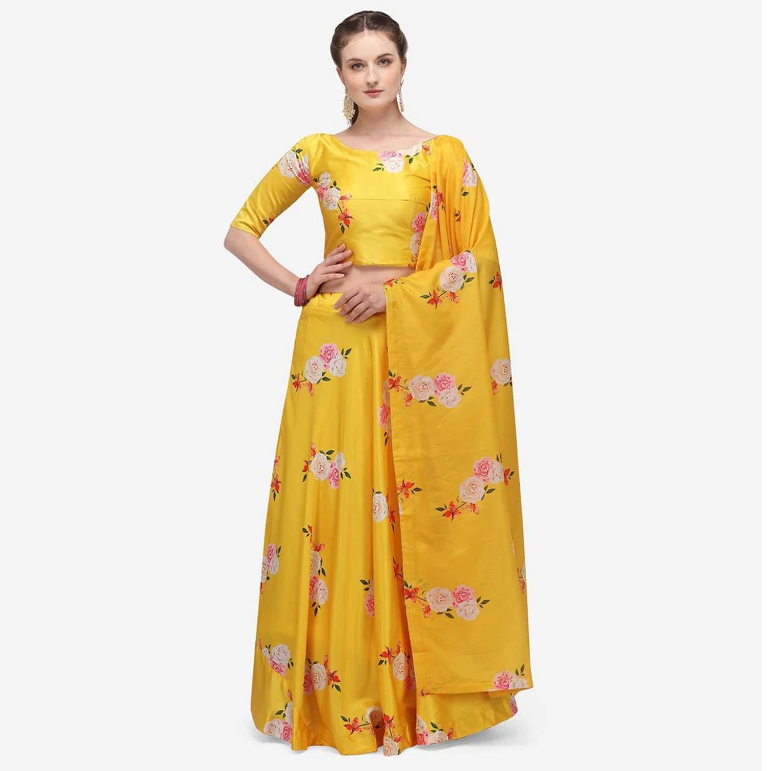 Yellow Colored Printed Lehenga Choli